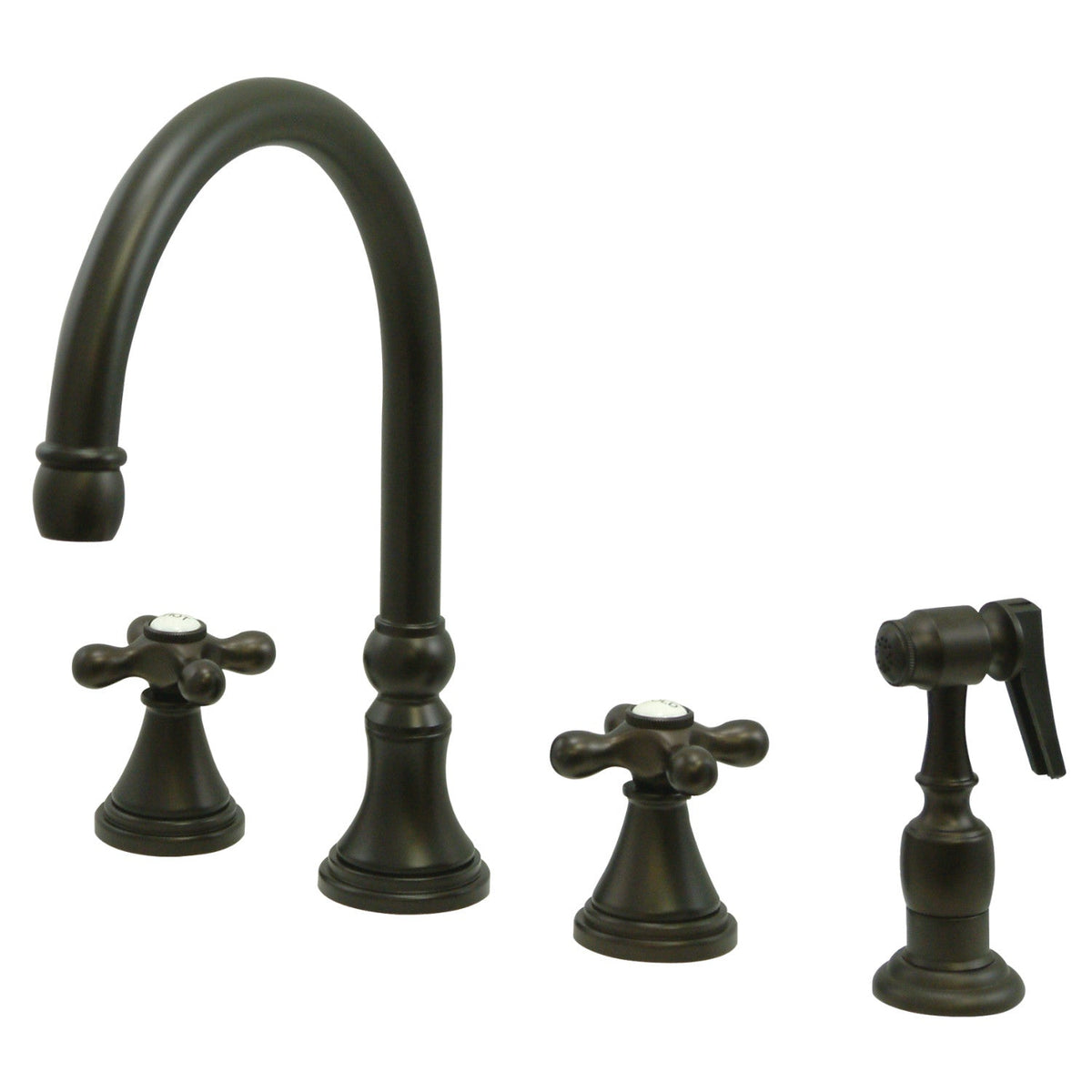 Governor Double-Handle Widespread Kitchen Faucet with Brass Sprayer in Oil Rubbed Bronze