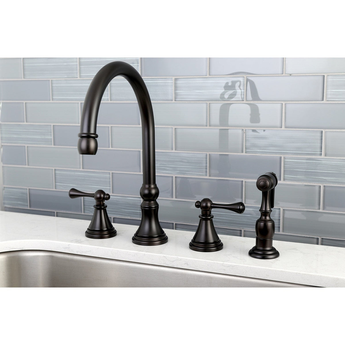 Governor Double-Handle Widespread Kitchen Faucet with Brass Sprayer in Oil Rubbed Bronze