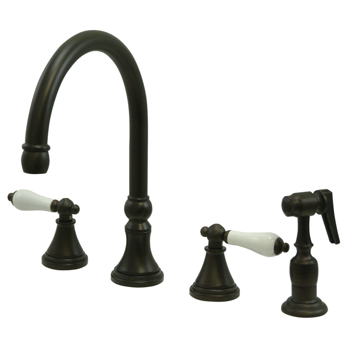Governor Double-Handle Widespread Kitchen Faucet with Brass Sprayer in Oil Rubbed Bronze