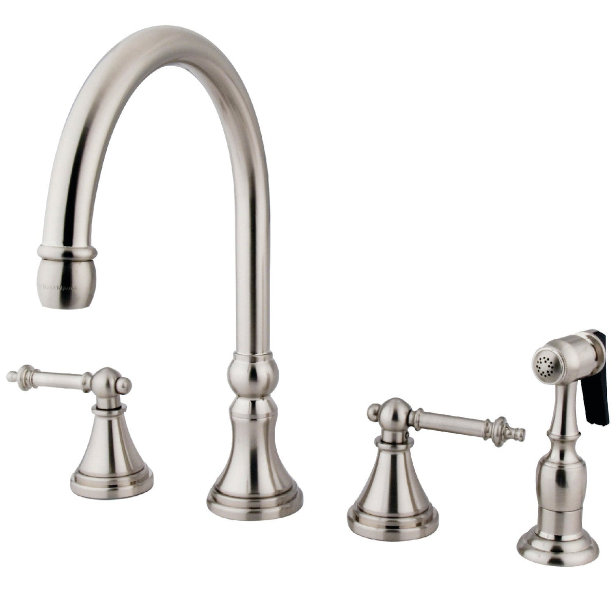 Templeton Double-Handle Widespread Kitchen Faucet with Brass Sprayer in Brushed Nickel