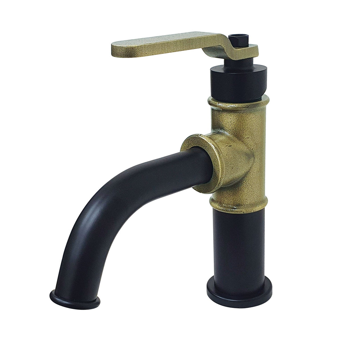 Whitaker One-Handle Single-Hole Bathroom Faucet with Push Pop-Up Drain in Matte Black/Antique Brass