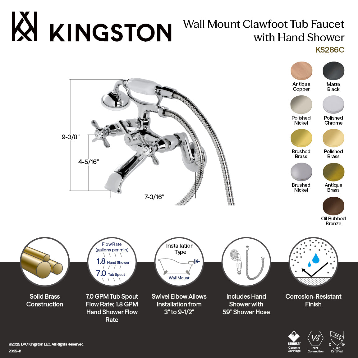 Essex Wall Mount Clawfoot Tub Faucet with Hand Shower in Oil Rubbed Bronze