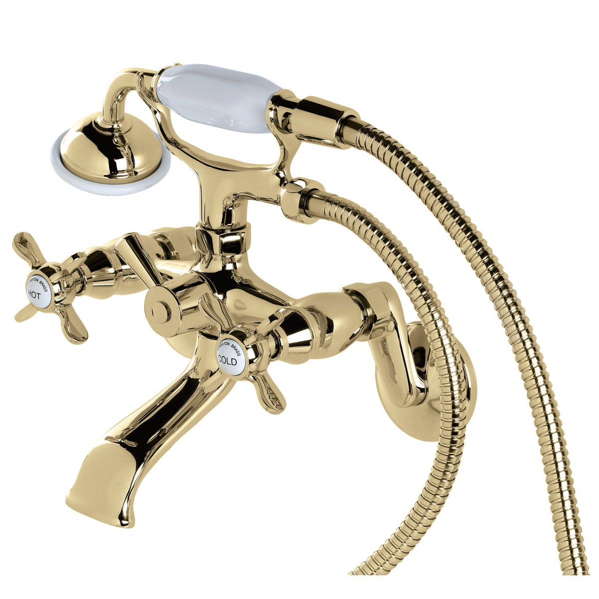 Essex Wall Mount Clawfoot Tub Faucet with Hand Shower in Polished Brass