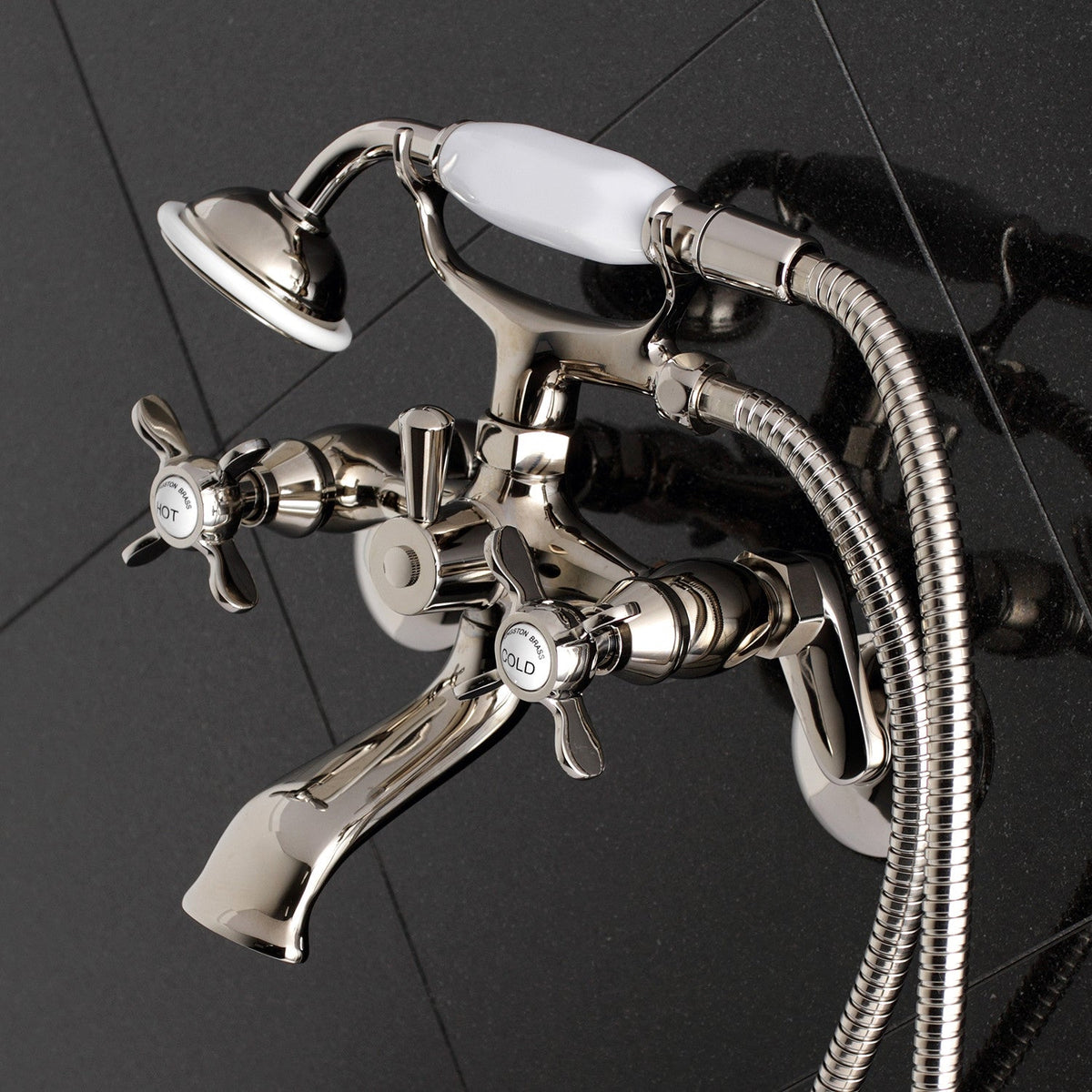 Essex Wall Mount Clawfoot Tub Faucet with Hand Shower in Polished Nickel