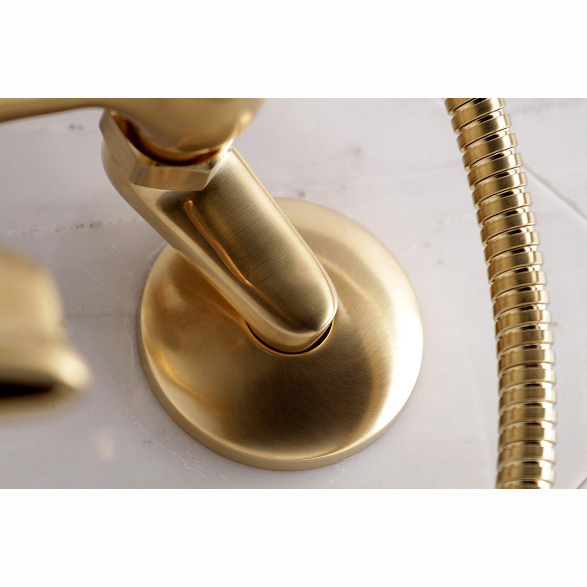 Essex Wall Mount Clawfoot Tub Faucet with Hand Shower in Brushed Brass