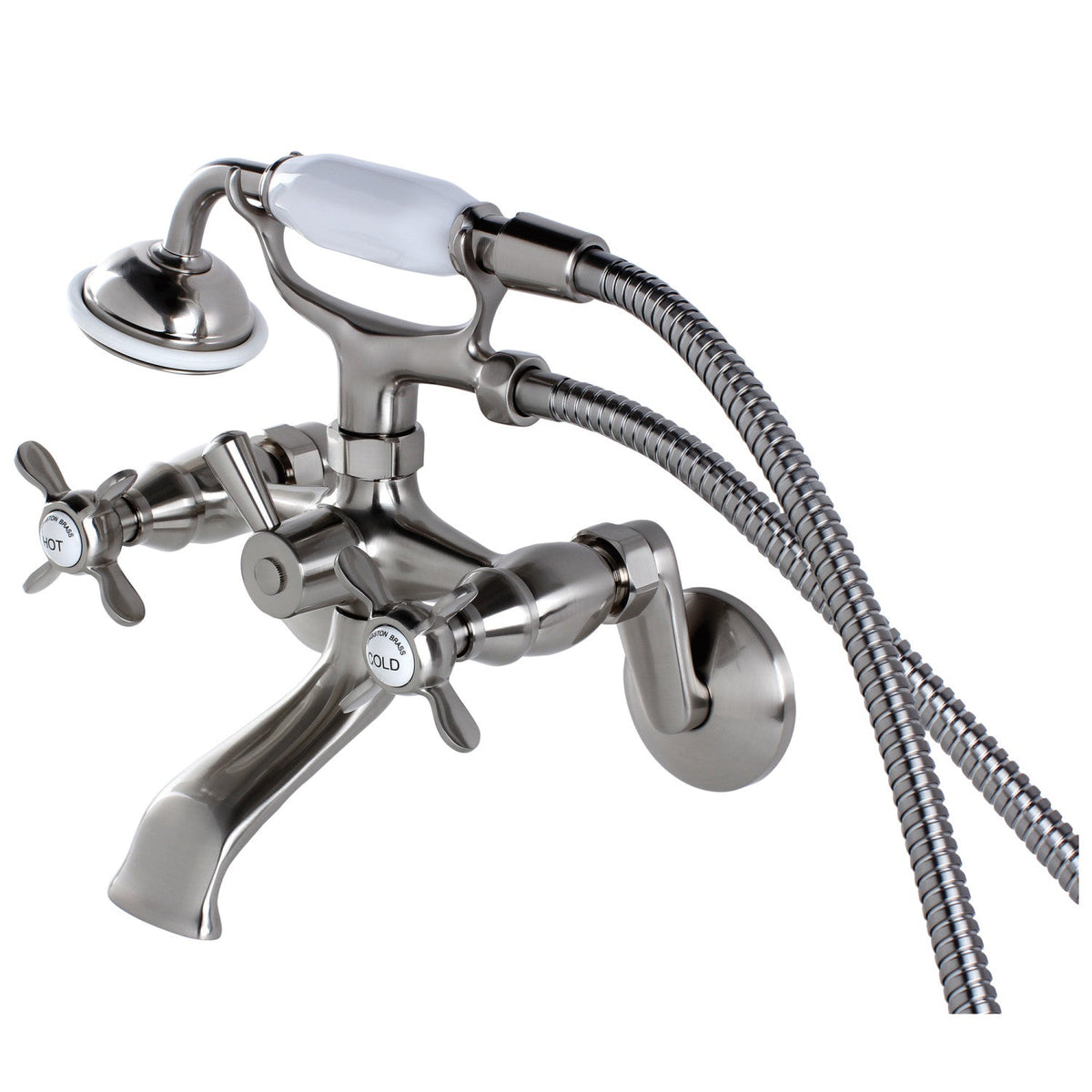 Essex Wall Mount Clawfoot Tub Faucet with Hand Shower in Brushed Nickel
