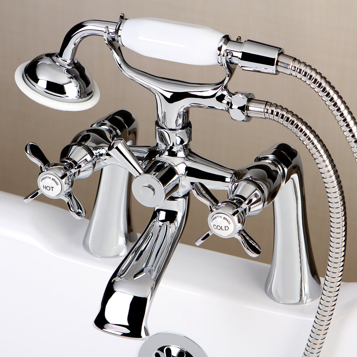 Essex 7" Center Deck-Mount Clawfoot Tub Faucet with Hand Shower in Polished Chrome