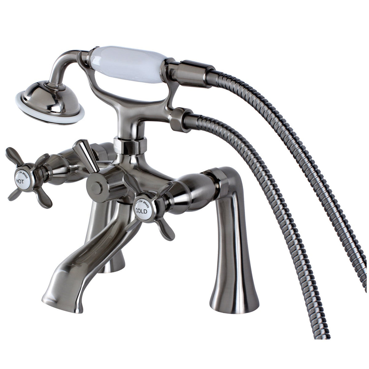 Essex 7" Center Deck-Mount Clawfoot Tub Faucet with Hand Shower in Brushed Nickel