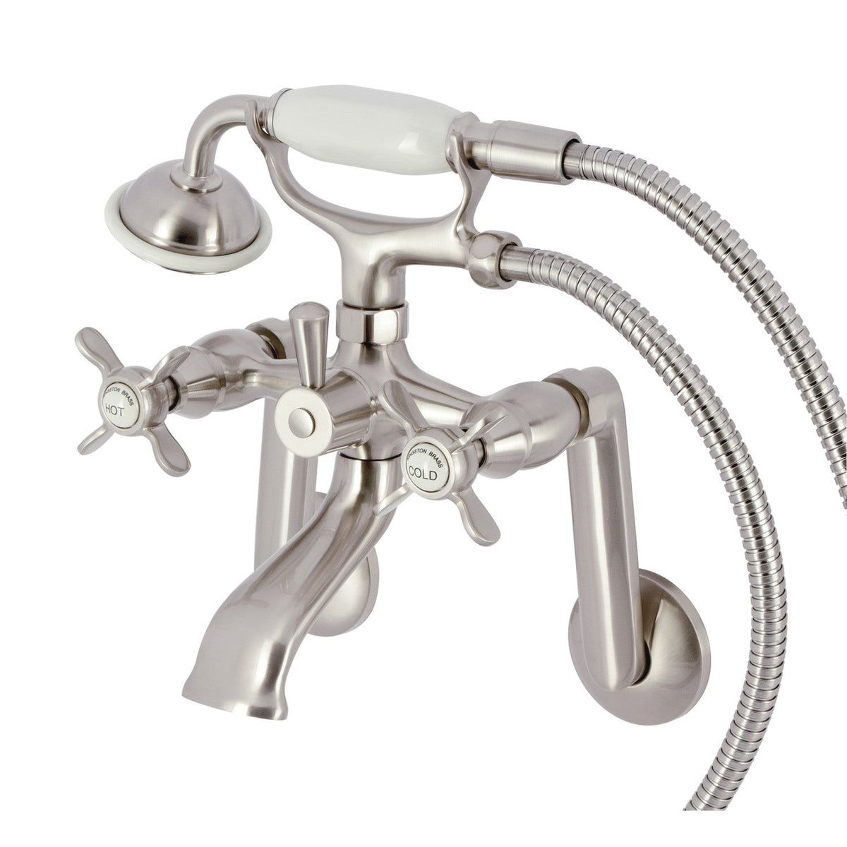 Kingston Tub Wall Mount Clawfoot Tub Faucet with Hand Shower in Brushed Nickel