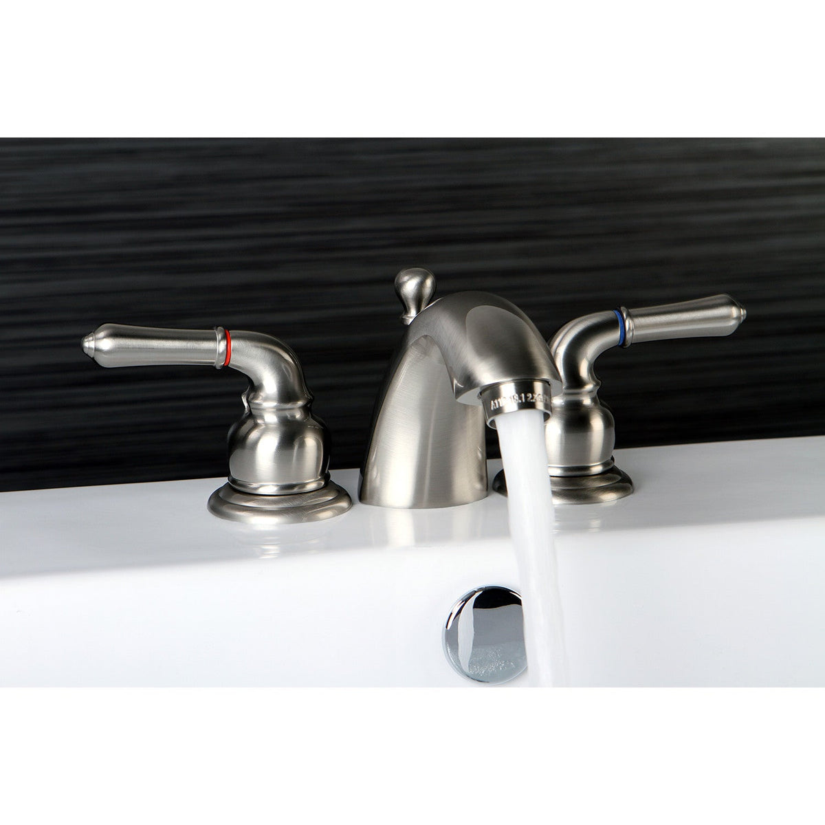Naples Mini-Widespread Bathroom Faucet with Brass Pop-Up Drain in Brushed Nickel