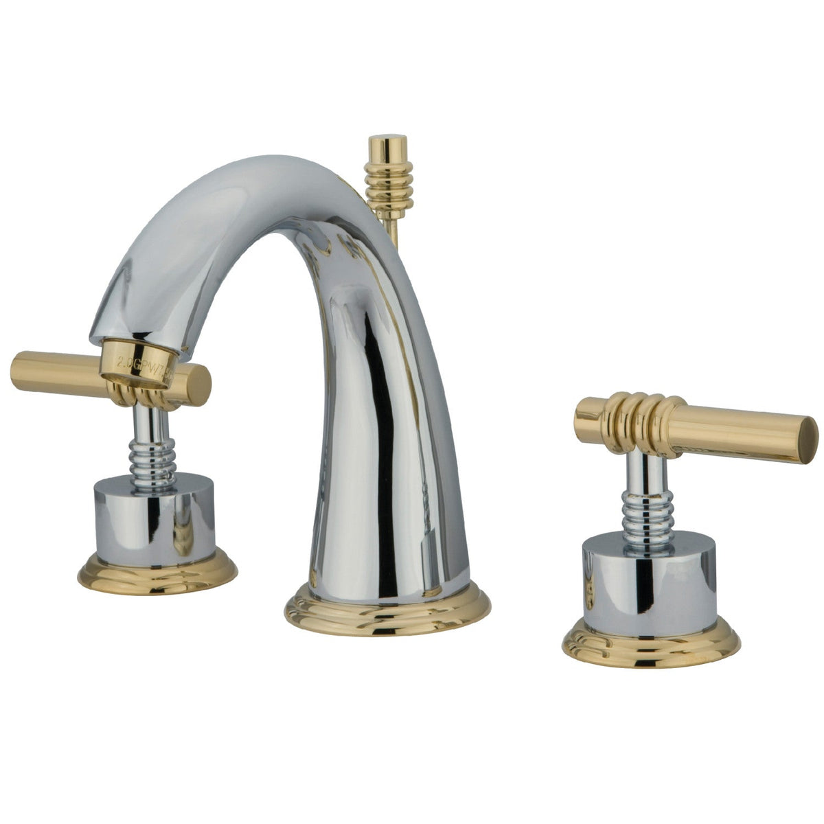 Milano Widespread Bathroom Faucet with Brass Pop-Up in Polished Chrome/Polished Brass