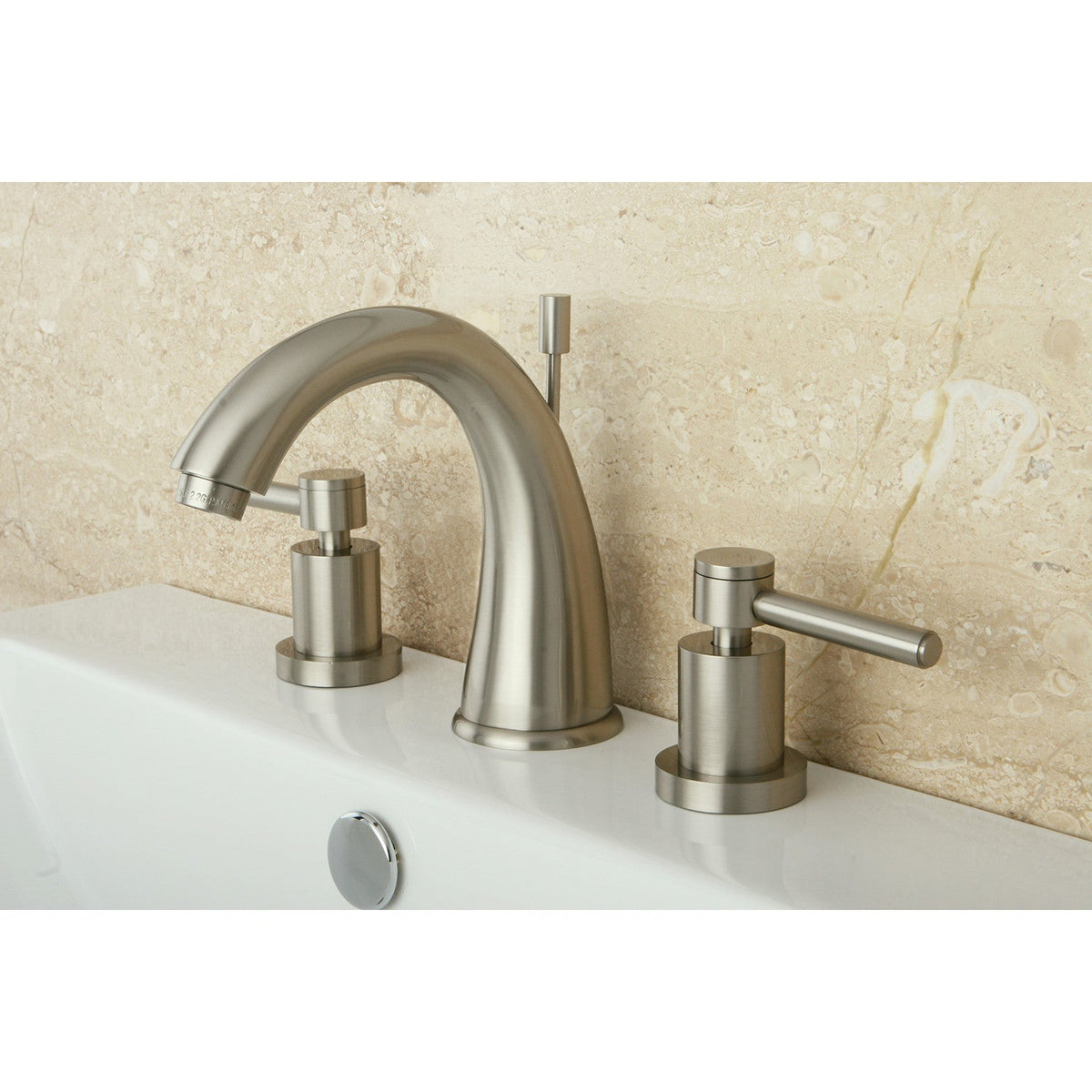 Concord Widespread Bathroom Faucet with Brass Pop-Up in Brushed Nickel