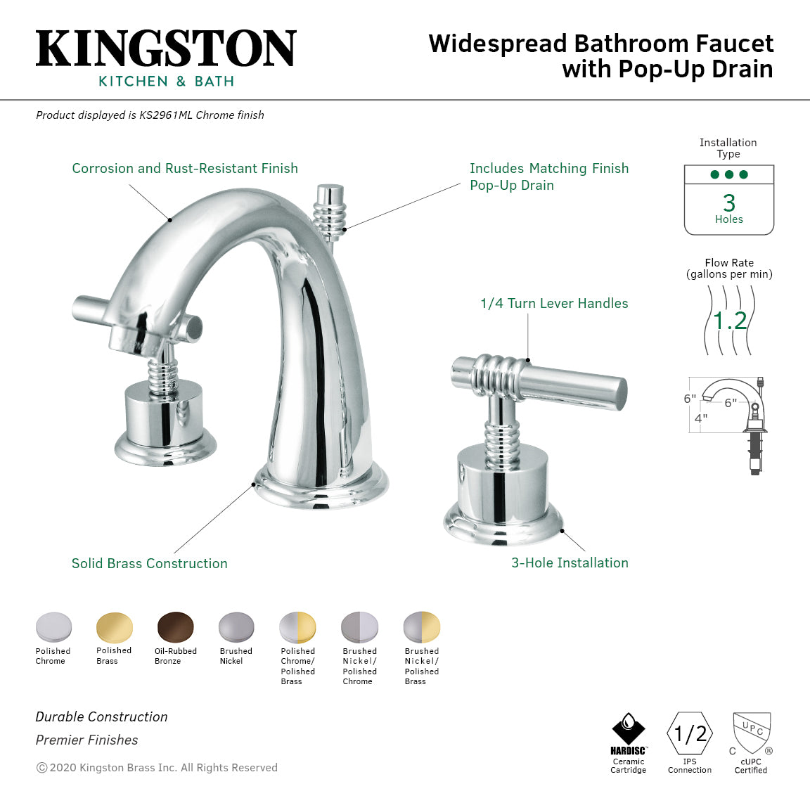Milano Widespread Bathroom Faucet with Brass Pop-Up in Brushed Nickel/Polished Brass