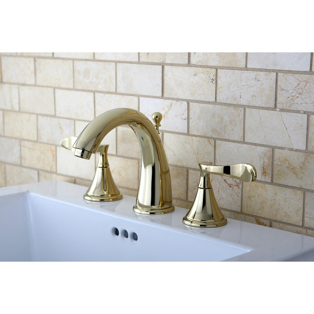 Century Widespread Bathroom Faucet with Brass Pop-Up in Polished Brass
