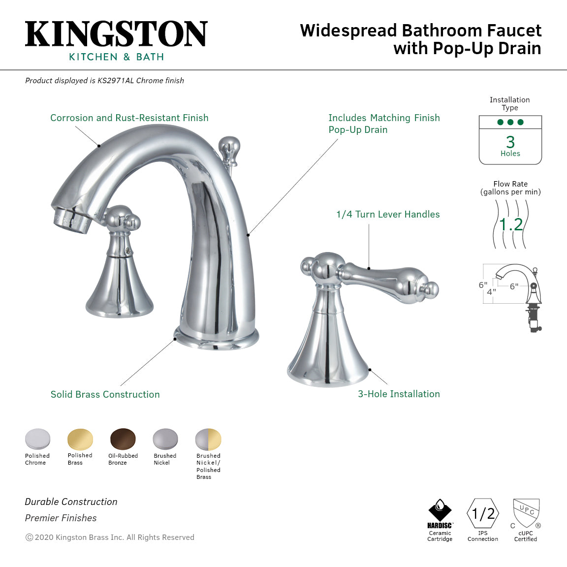 Naples Widespread Bathroom Faucet with Brass Pop-Up in Brushed Nickel/Polished Brass