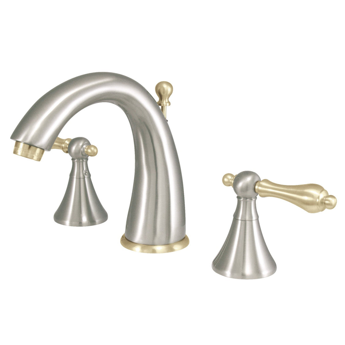 Naples Widespread Bathroom Faucet with Brass Pop-Up in Brushed Nickel/Polished Brass