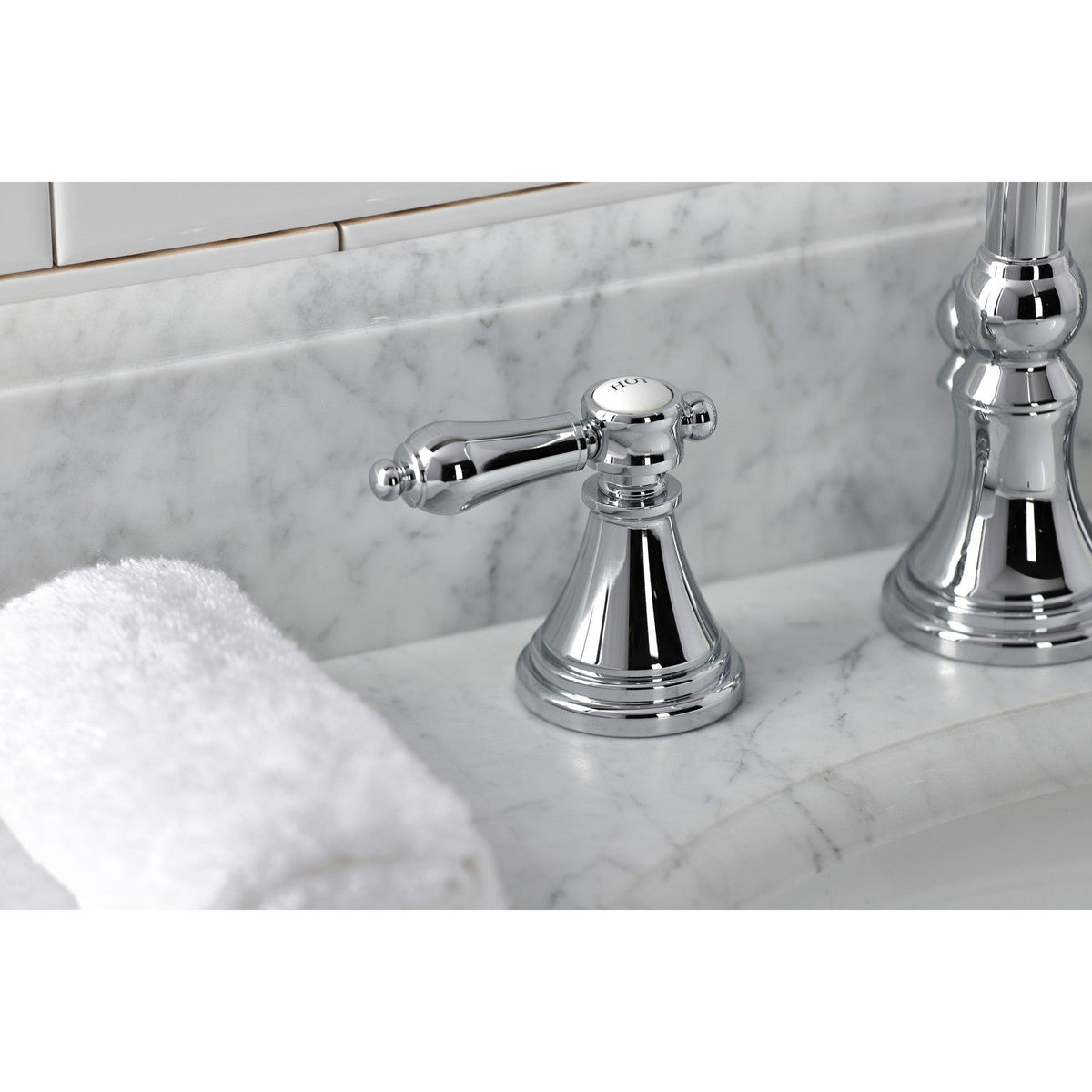 Heirloom Widespread Bathroom Faucet with Brass Pop-Up in Polished Chrome