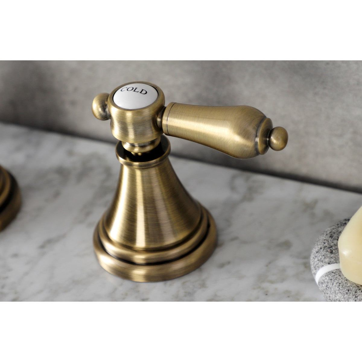 Heirloom Widespread Bathroom Faucet with Brass Pop-Up in Antique Brass