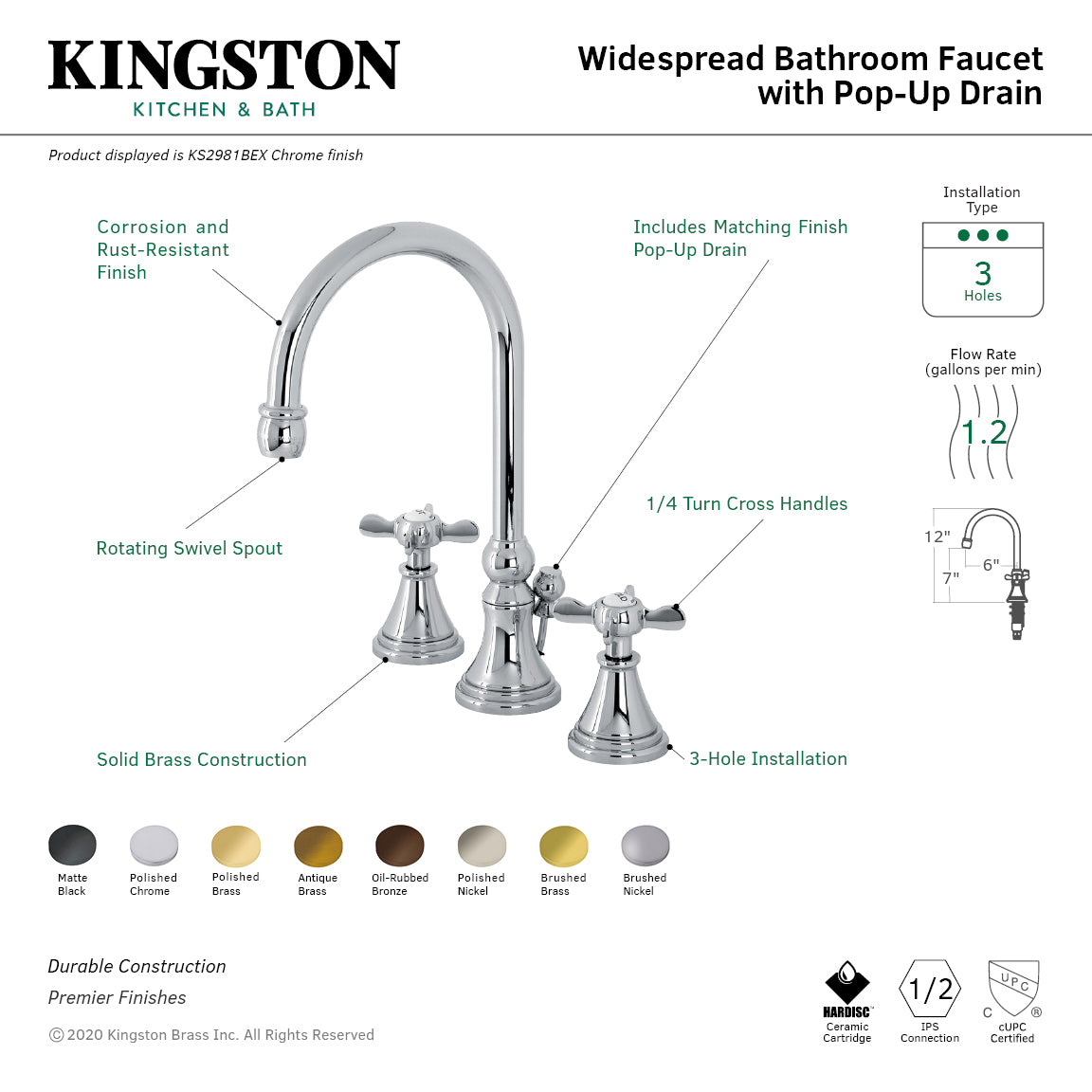 Essex Widespread Bathroom Faucet with Brass Pop-Up in Polished Nickel