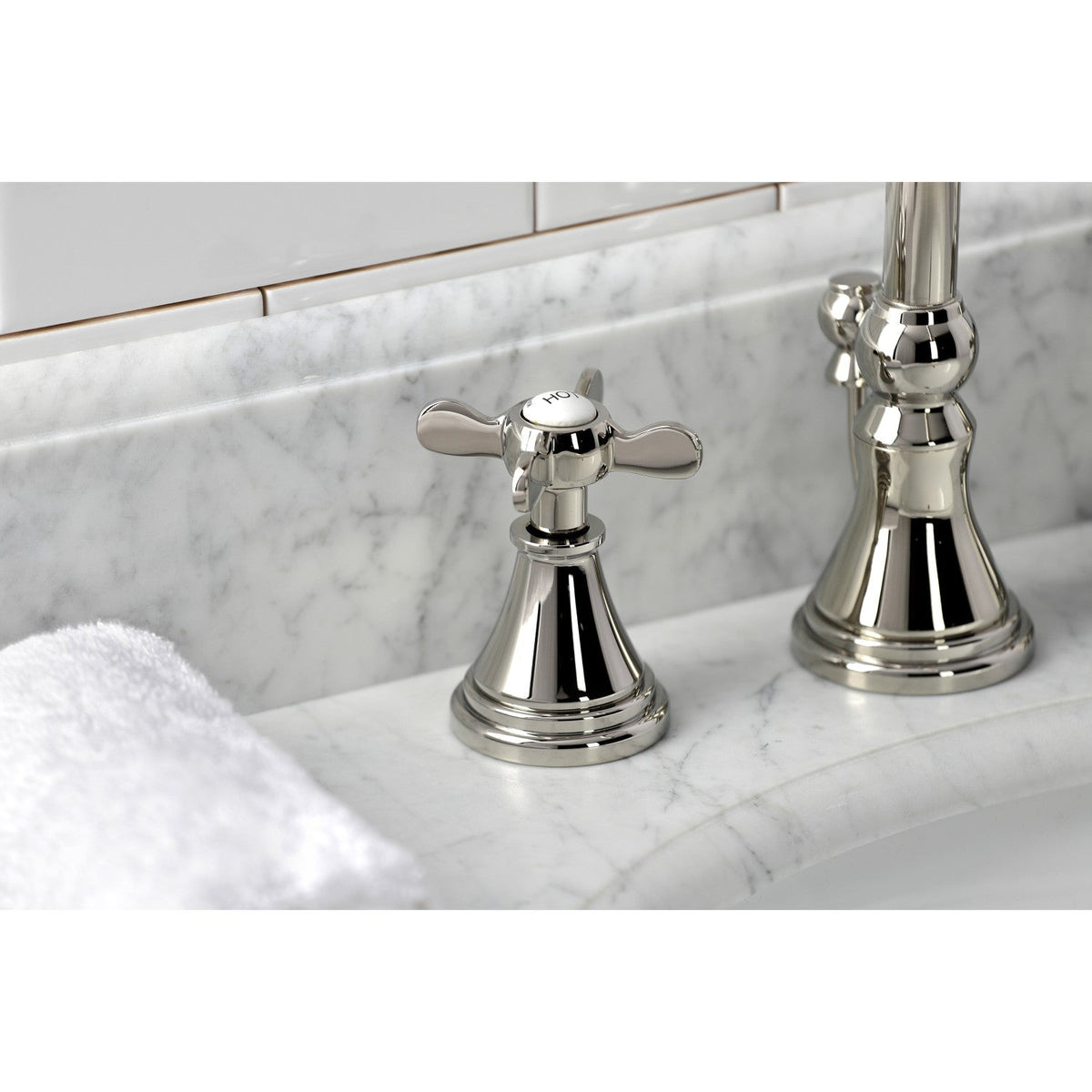 Essex Widespread Bathroom Faucet with Brass Pop-Up in Polished Nickel