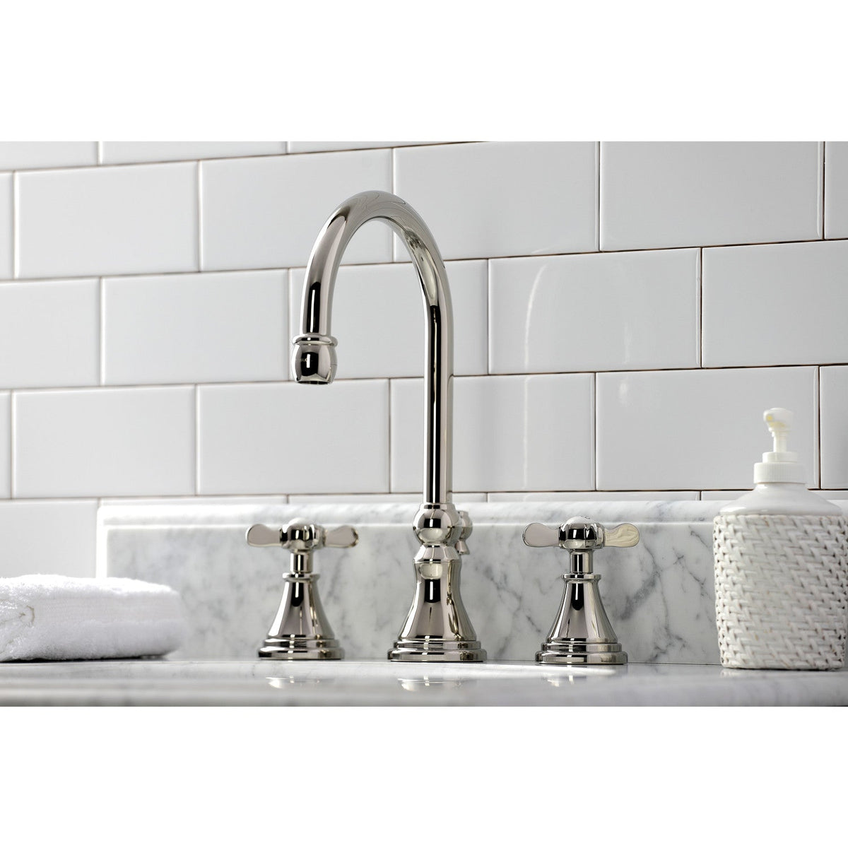 Essex Widespread Bathroom Faucet with Brass Pop-Up in Polished Nickel