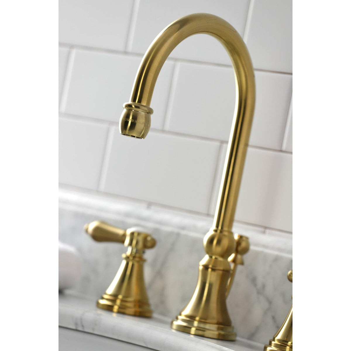 Heirloom Widespread Bathroom Faucet with Brass Pop-Up in Brushed Brass