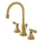 Kingston Brass Heirloom Widespread Bathroom Faucet with Brass Pop-Up, Brushed Brass (KS2987BAL)