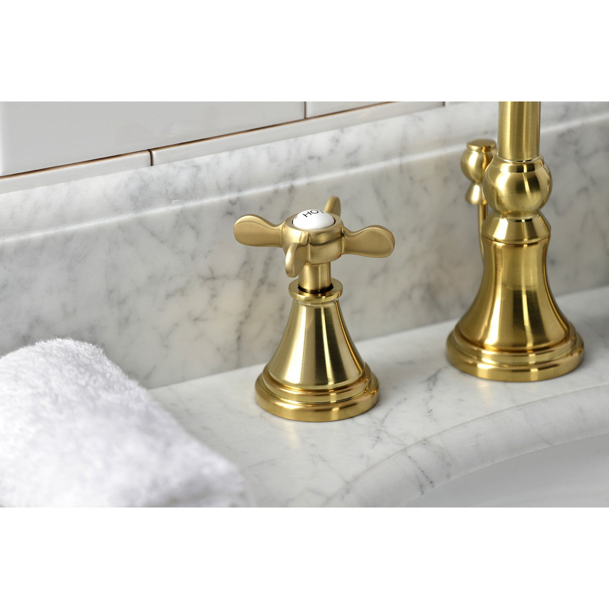 Essex Widespread Bathroom Faucet with Brass Pop-Up in Brushed Brass