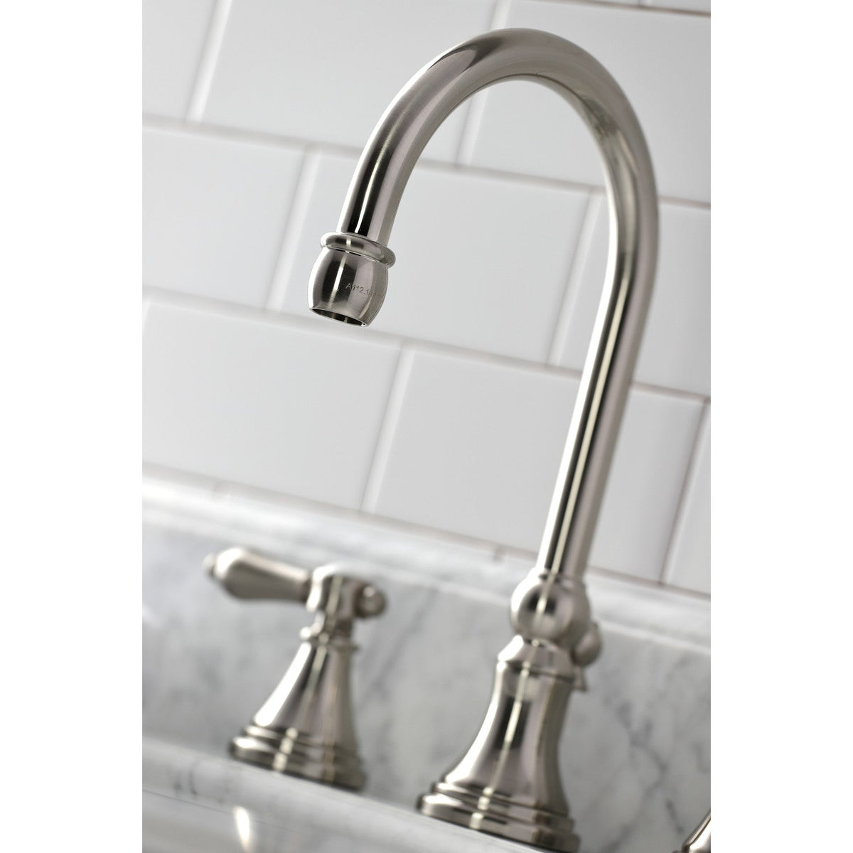 Heirloom Widespread Bathroom Faucet with Brass Pop-Up in Brushed Nickel