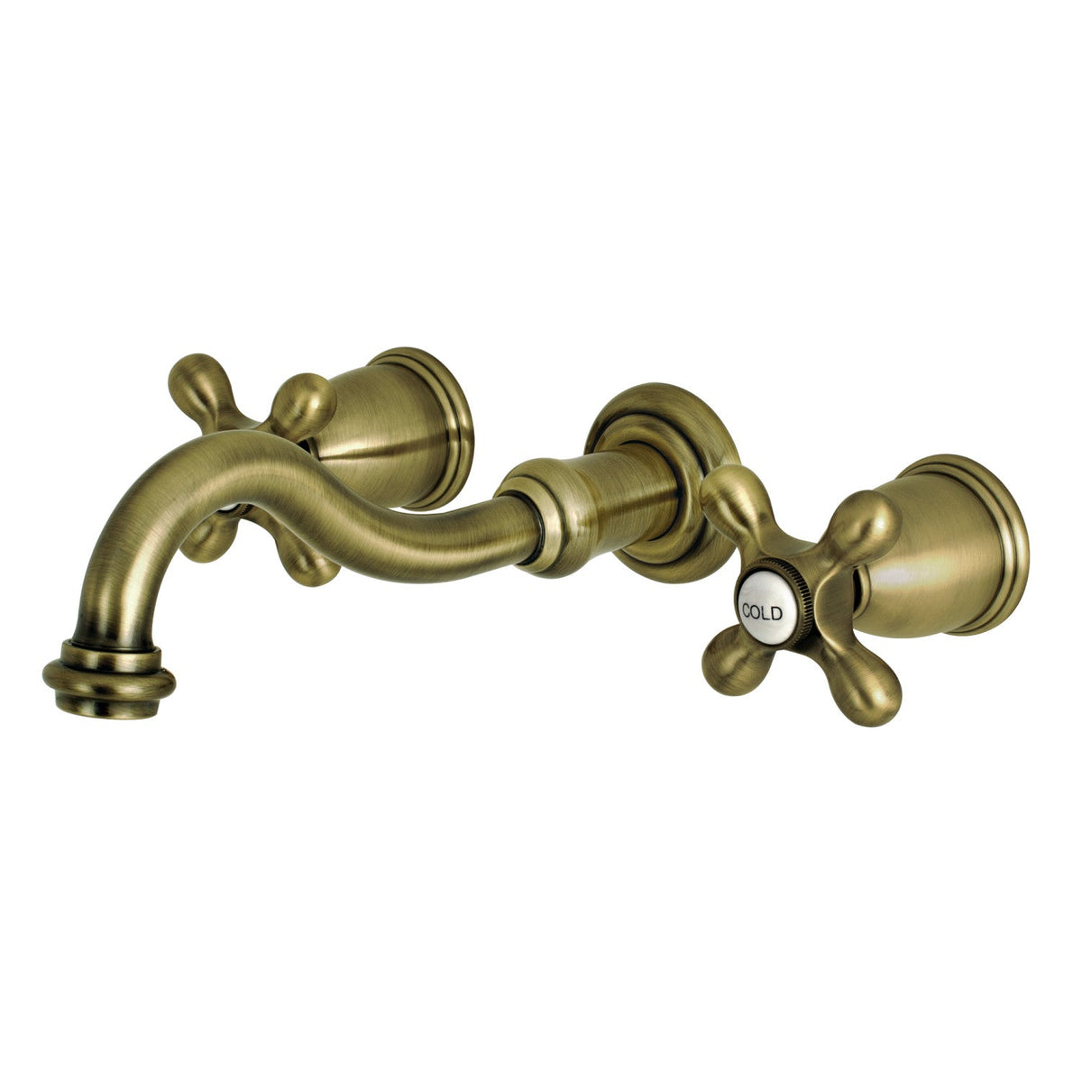 Restoration Two-Handle Wall Mount Roman Tub Faucet in Antique Brass