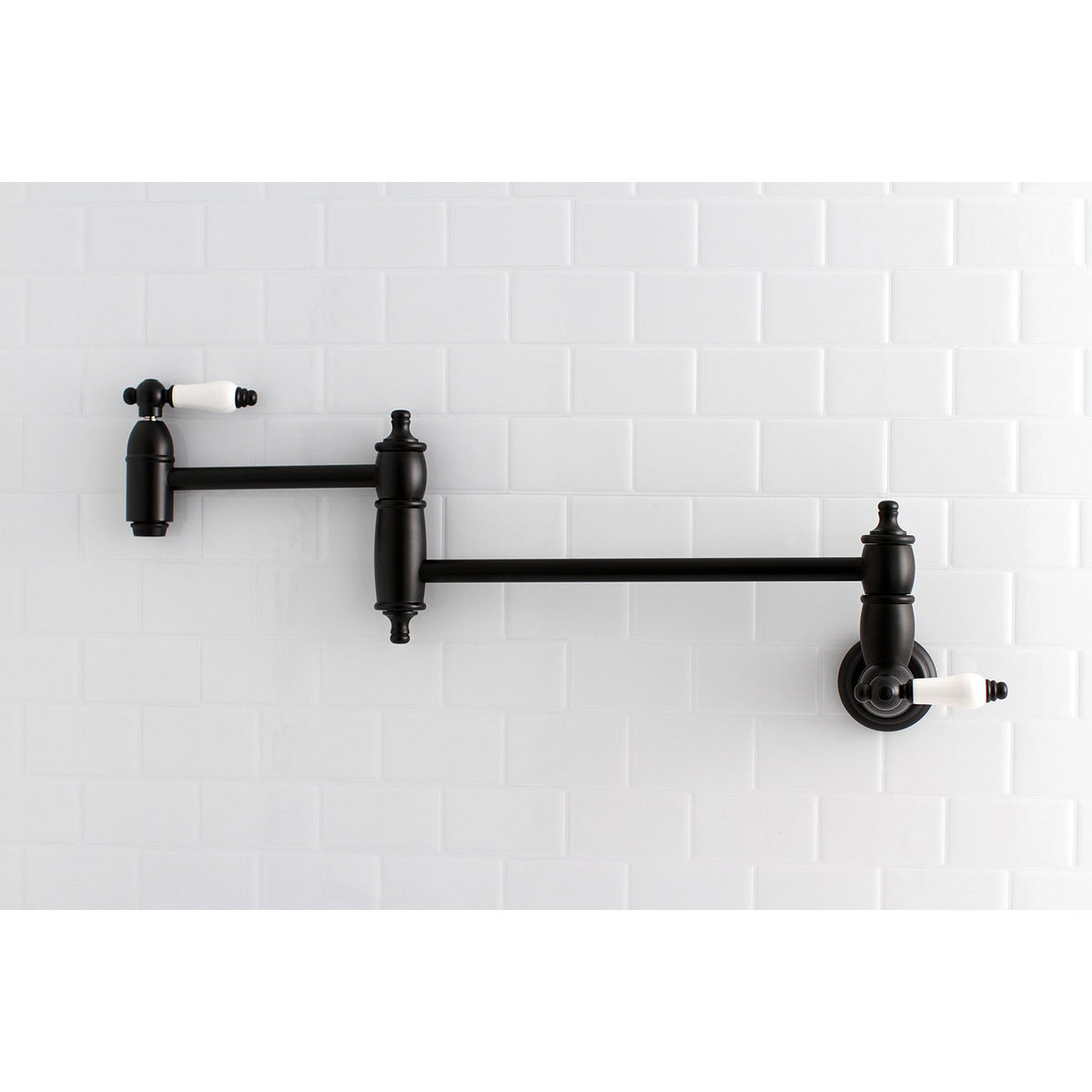 Restoration Wall Mount Pot Filler Faucet in Matte Black