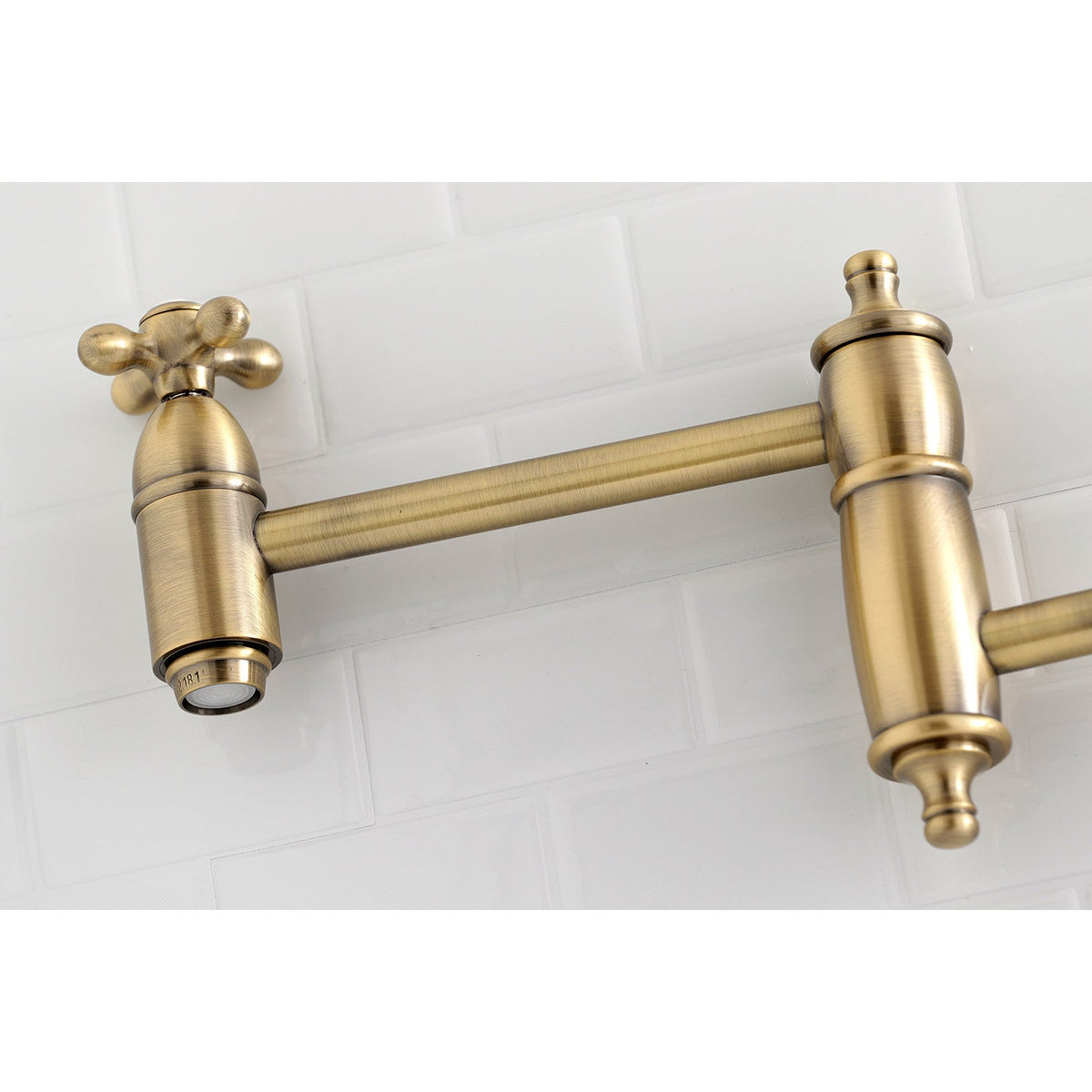 Restoration Wall Mount Pot Filler Faucet in Antique Brass