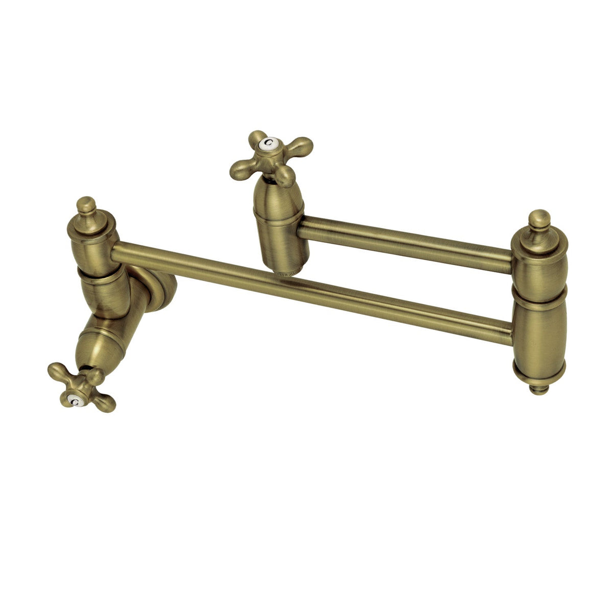 Restoration Wall Mount Pot Filler Faucet in Antique Brass