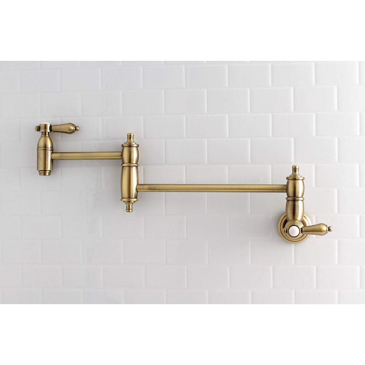 Heirloom Wall Mount Pot Filler Faucet in Antique Brass