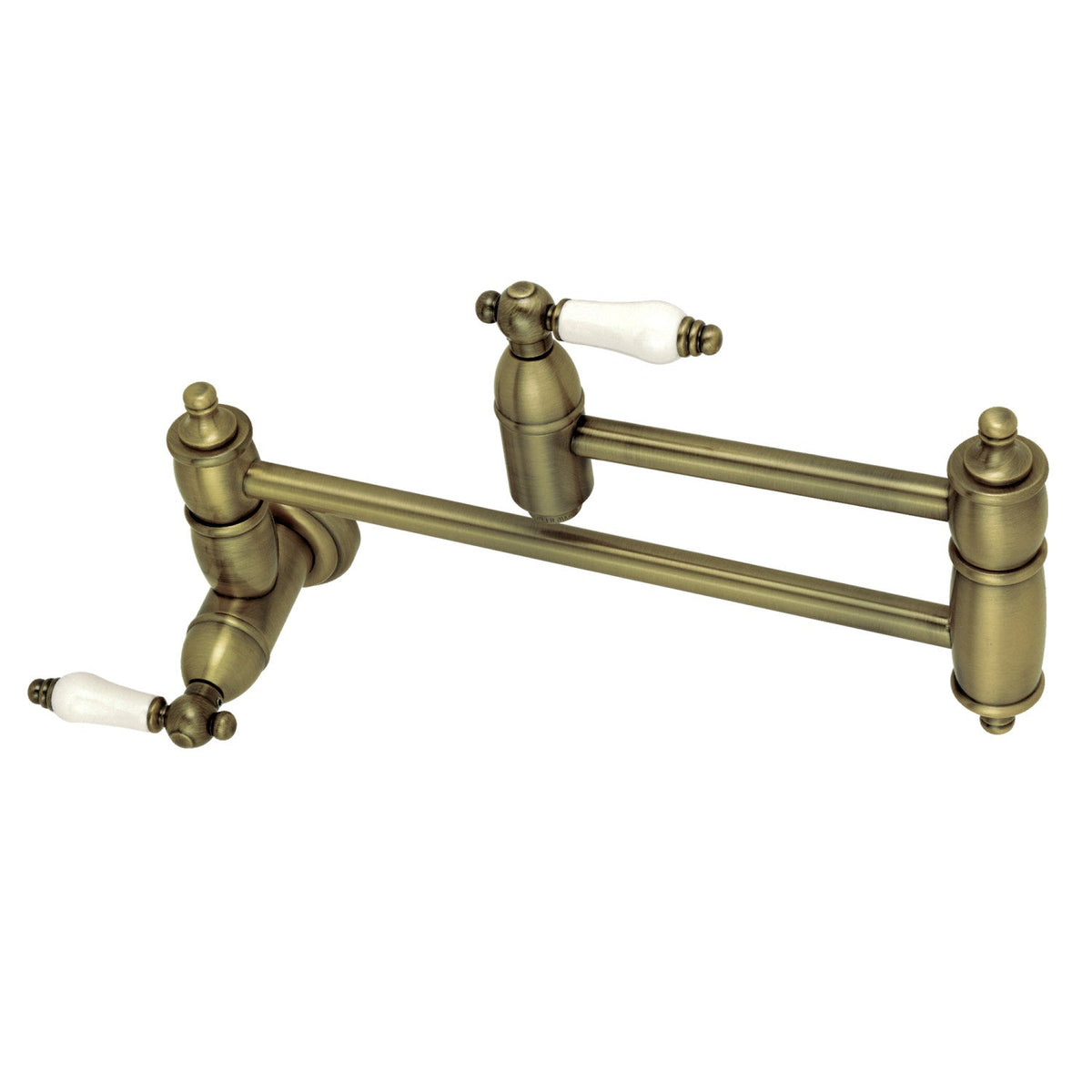 Restoration Wall Mount Pot Filler Faucet in Antique Brass
