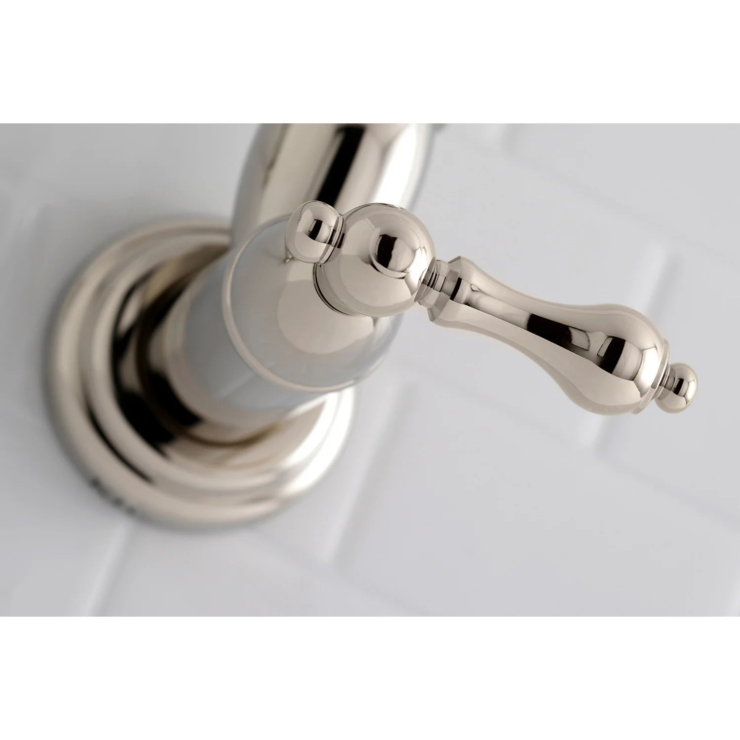 Polished nickel pot filler wall mount faucet with round spout outlet and handle