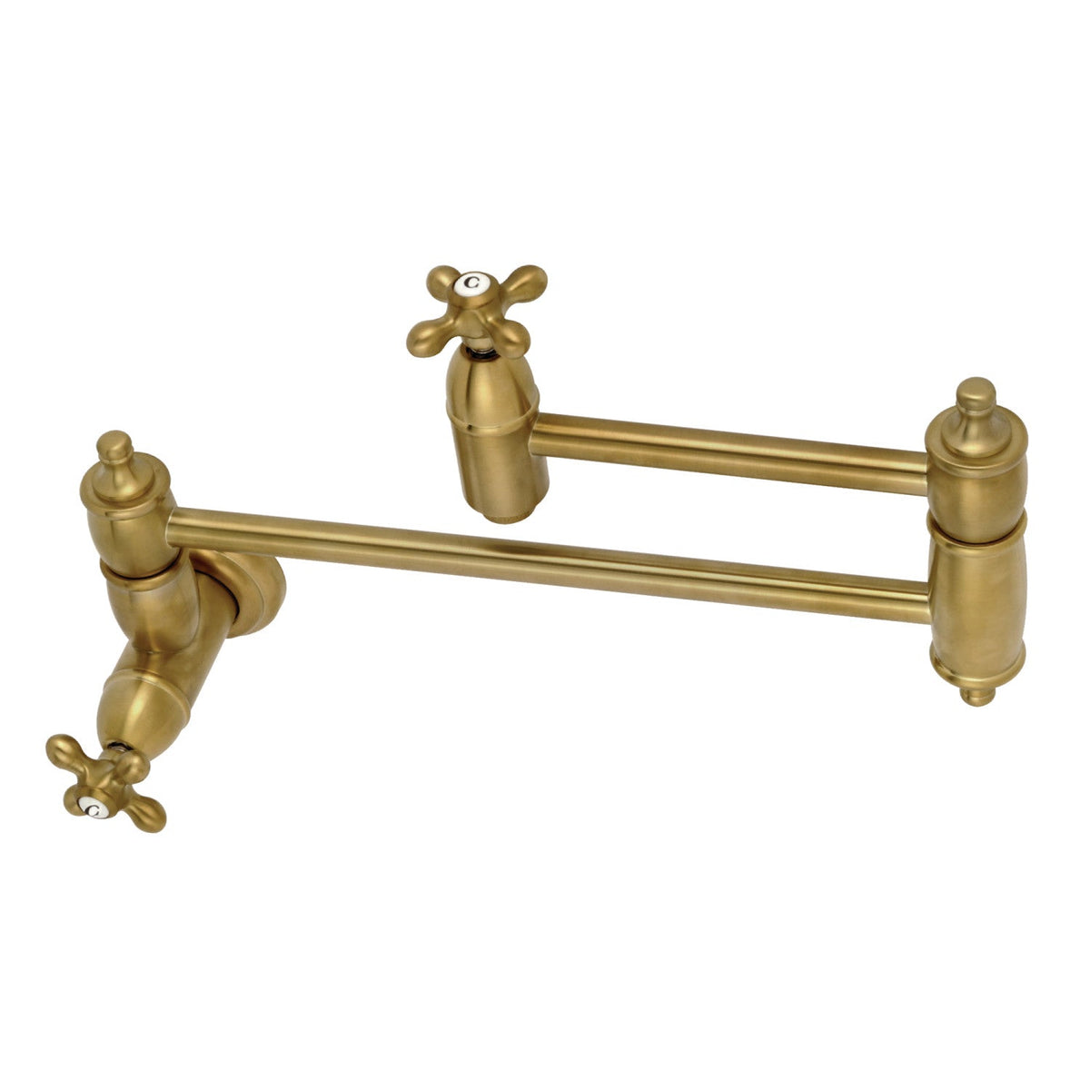 Restoration Wall Mount Pot Filler Faucet in Brushed Brass