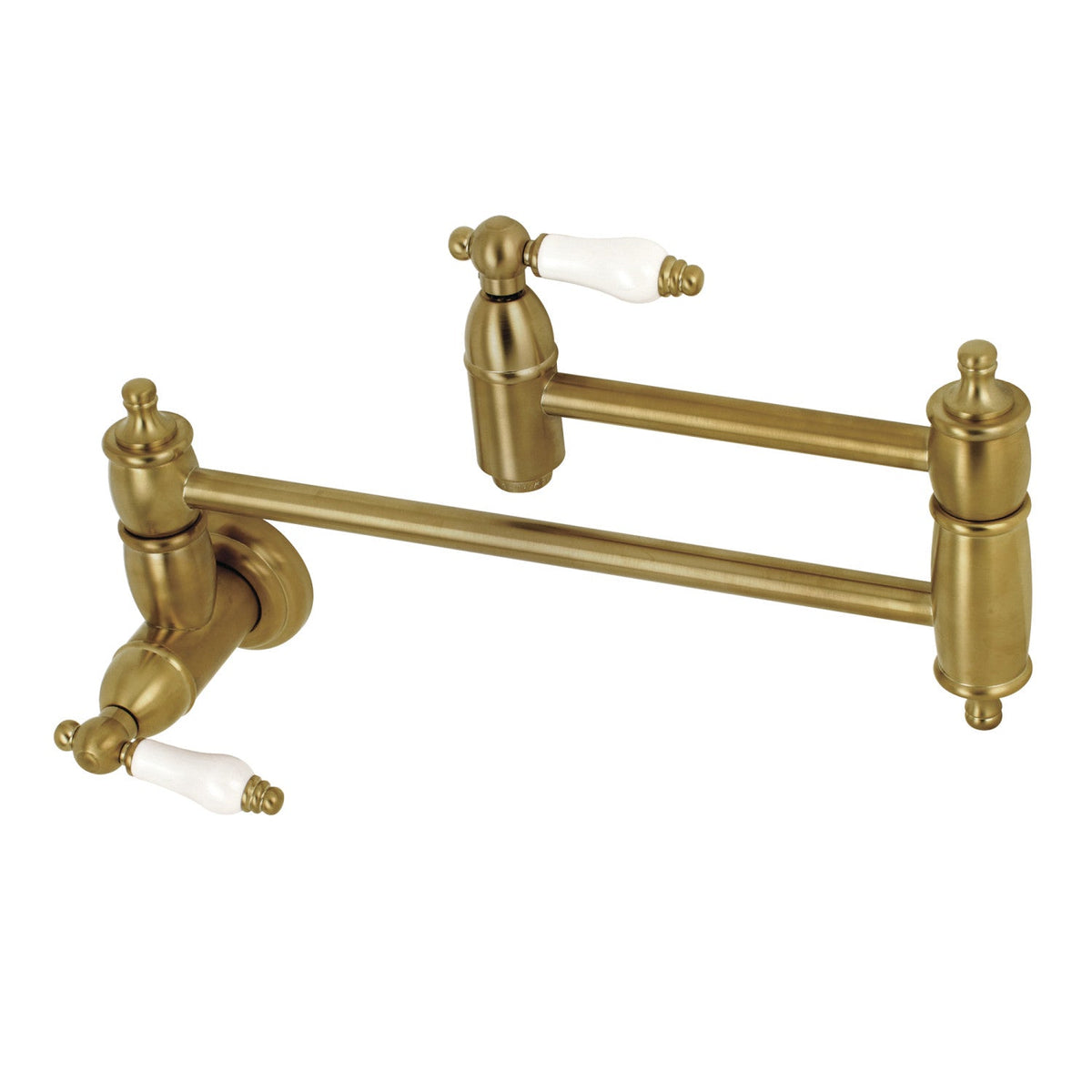 Restoration Wall Mount Pot Filler Faucet in Brushed Brass