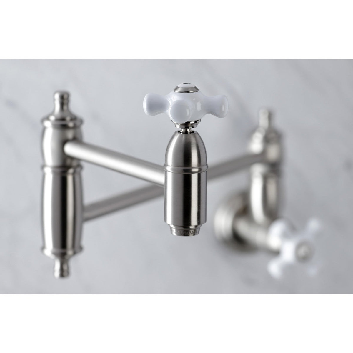 Restoration Wall Mount Pot Filler Faucet in Brushed Nickel