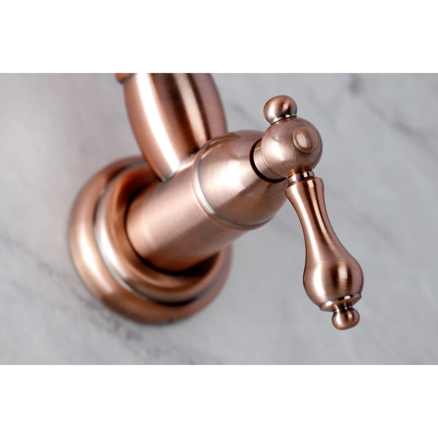 Antique copper pot filler faucet with curved elbow and single control lever