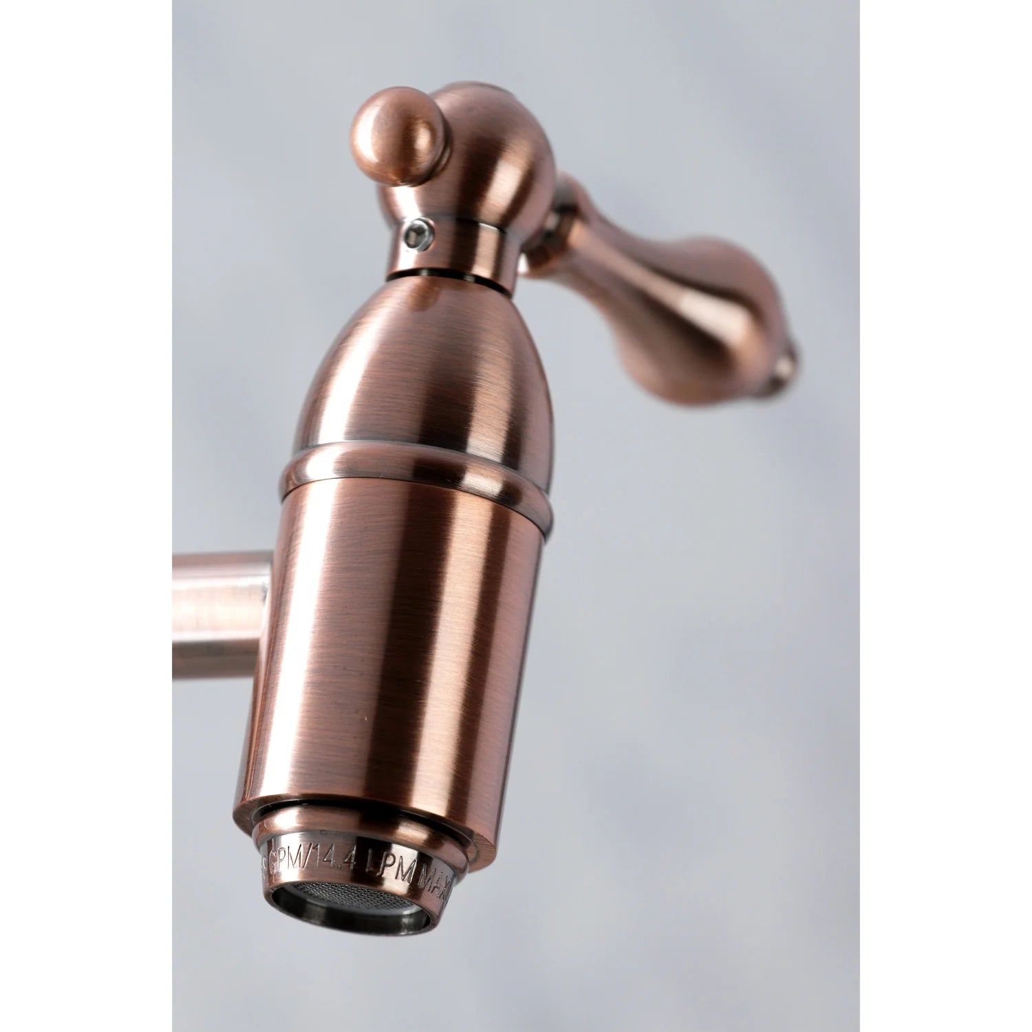 Antique copper pot filler faucet spout and lever handle on the wall mount body