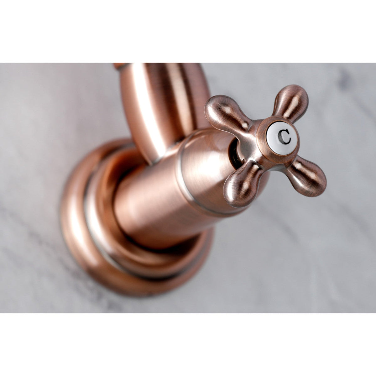 Restoration Wall Mount Pot Filler Faucet in Antique Copper