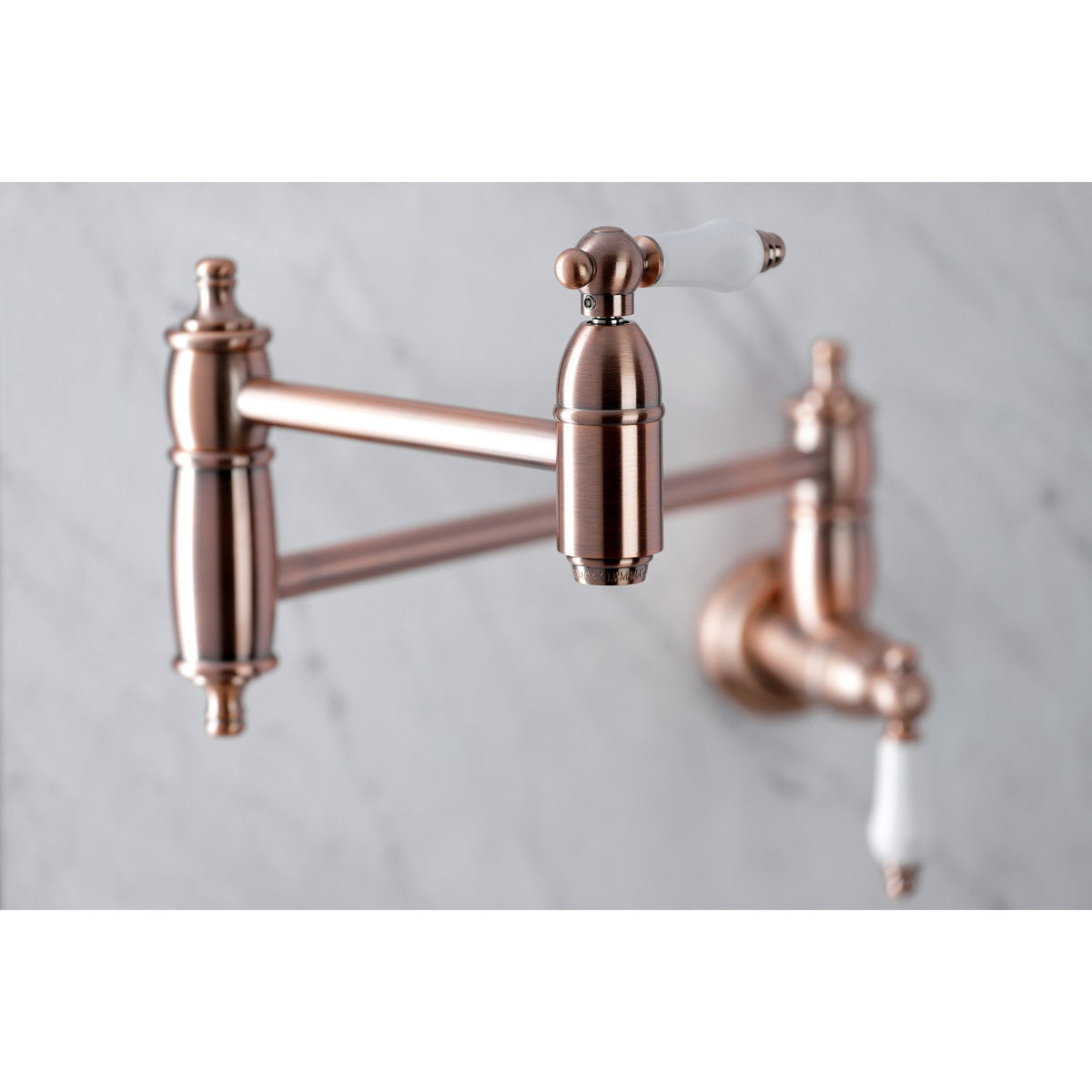 Restoration Wall Mount Pot Filler Faucet in Antique Copper