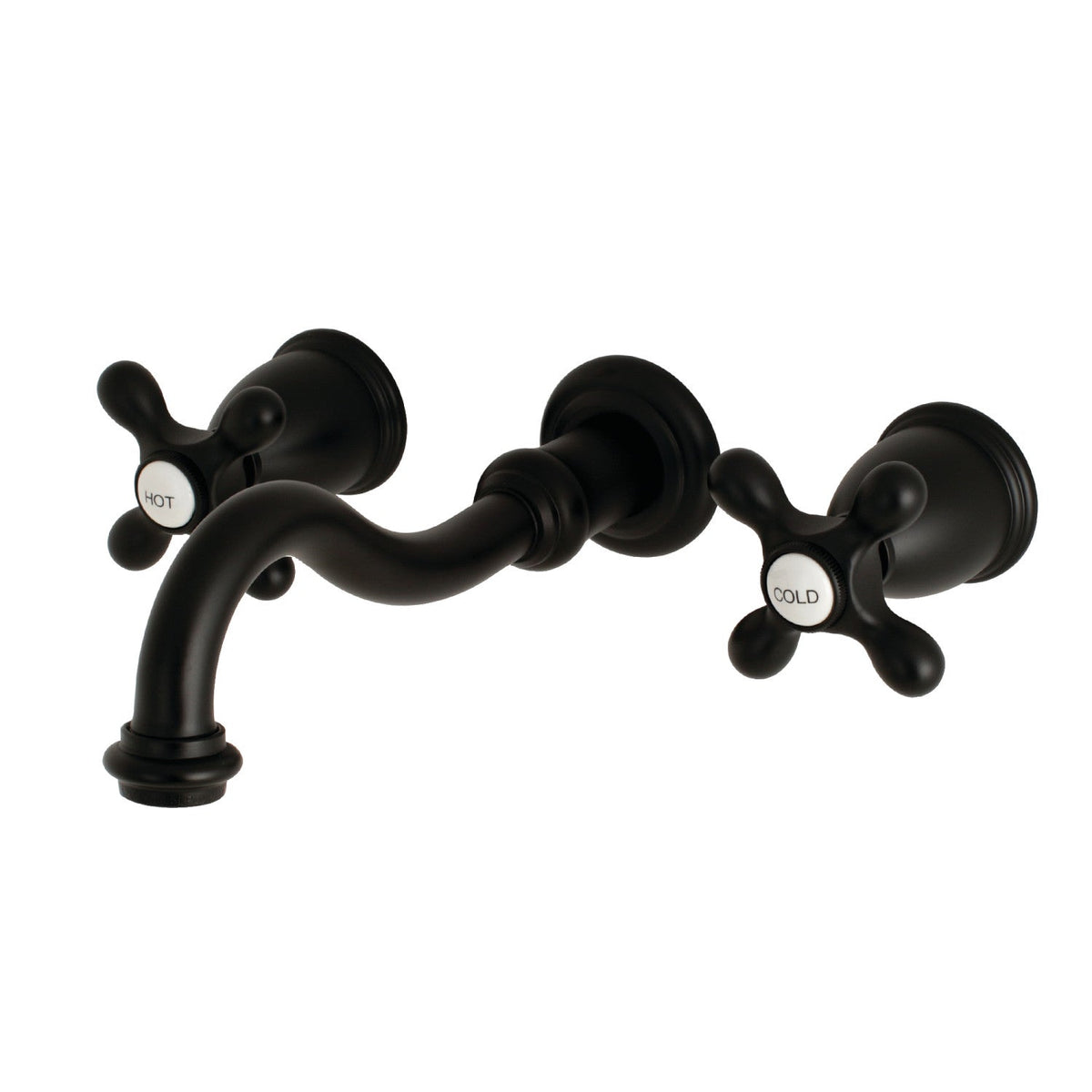 Vintage Double-Handle Wall Mount Bathroom Faucet in Matte Black