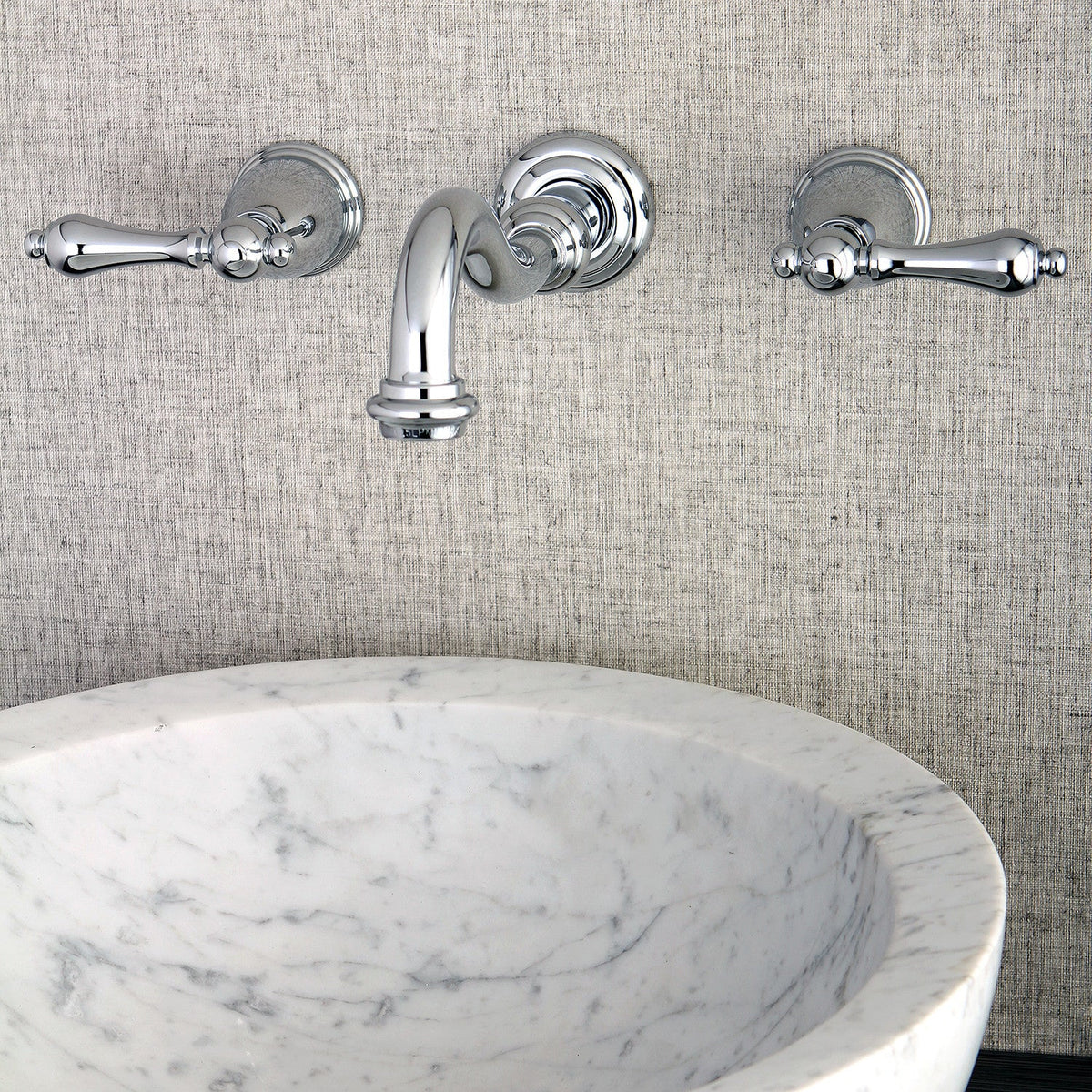Vintage Double-Handle Wall Mount Bathroom Faucet in Polished Chrome