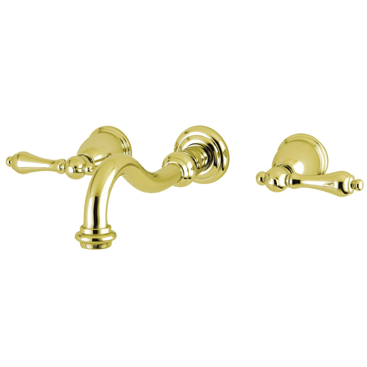 Vintage Double-Handle Wall Mount Bathroom Faucet in Polished Brass