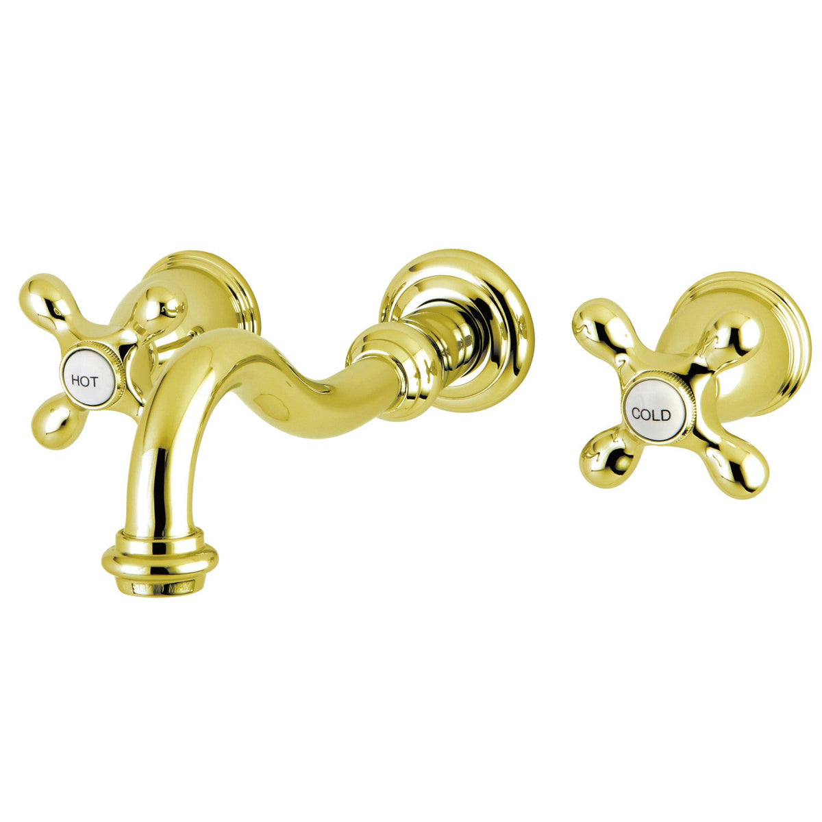 Vintage Double-Handle Wall Mount Bathroom Faucet in Polished Brass