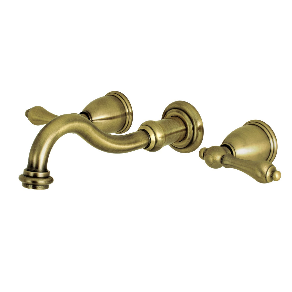 Vintage Double-Handle Wall Mount Bathroom Faucet in Antique Brass
