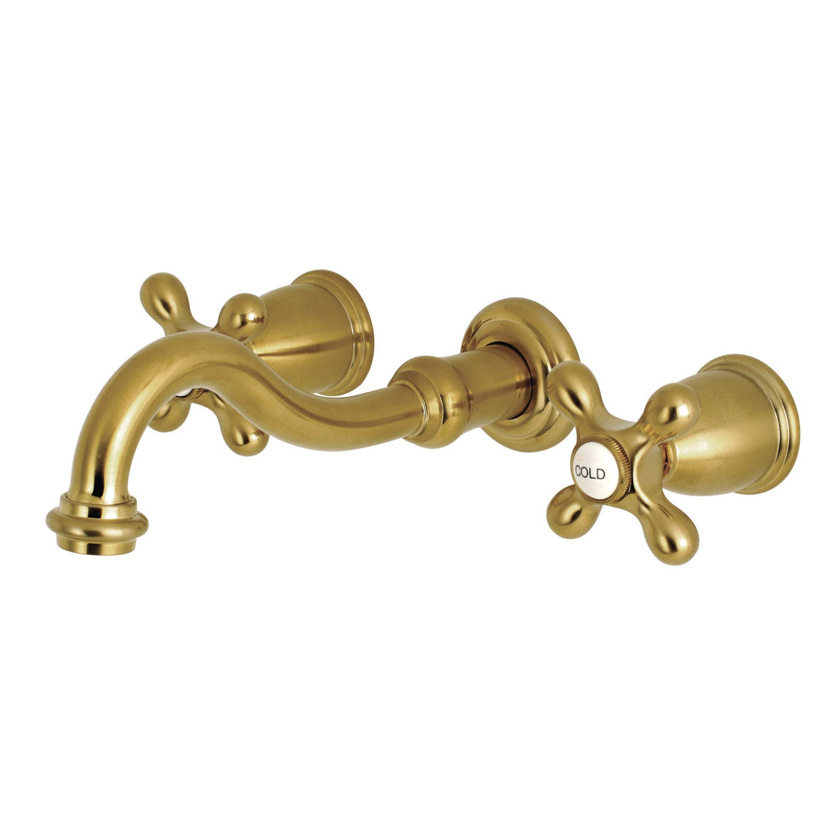 Vintage Double-Handle Wall Mount Bathroom Faucet in Brushed Brass