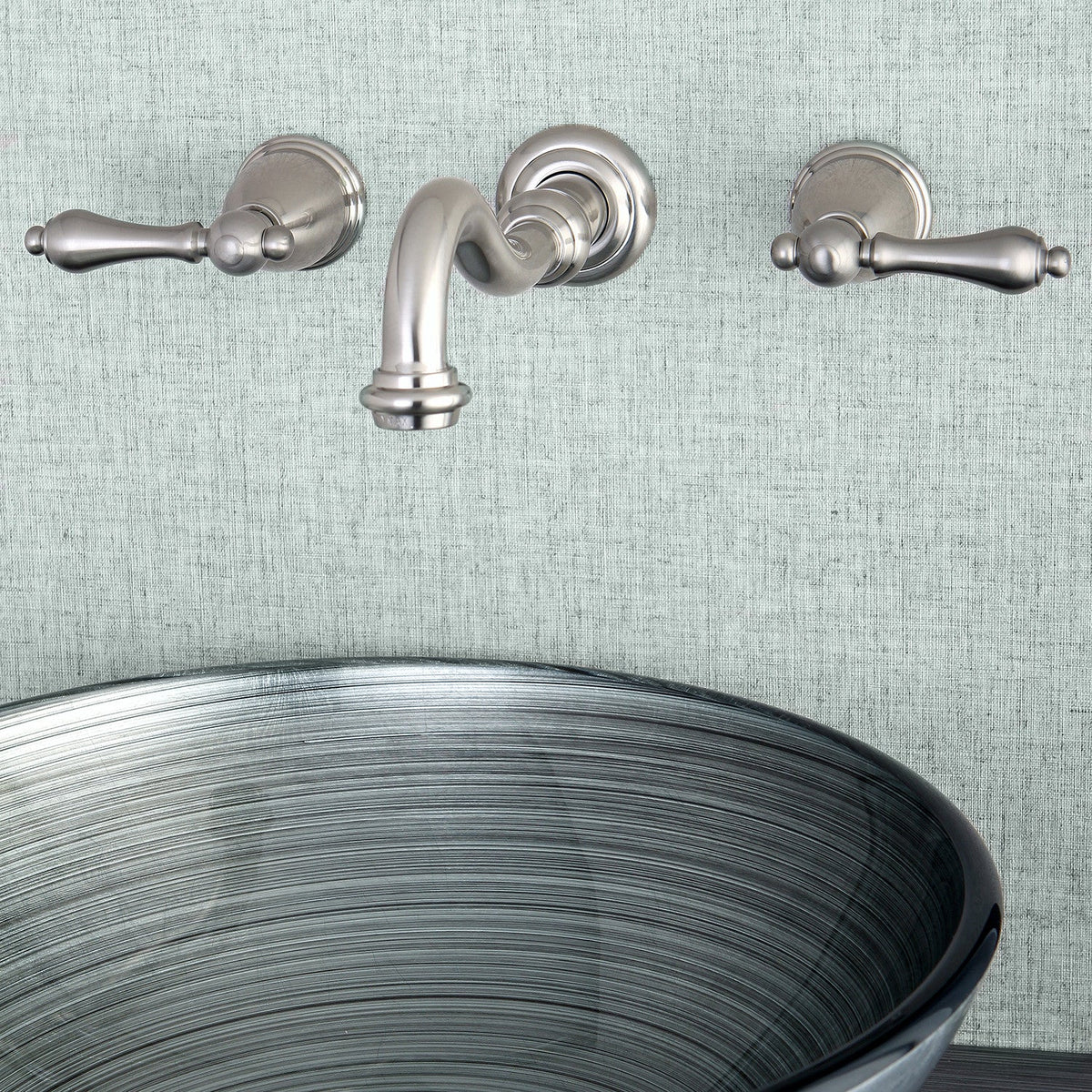 Vintage Double-Handle Wall Mount Bathroom Faucet in Brushed Nickel
